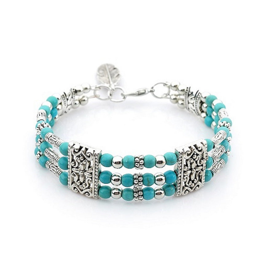 Wholesale Hollow Out Round Three Layers Multicolor Turquoise Zinc Alloy Bracelet